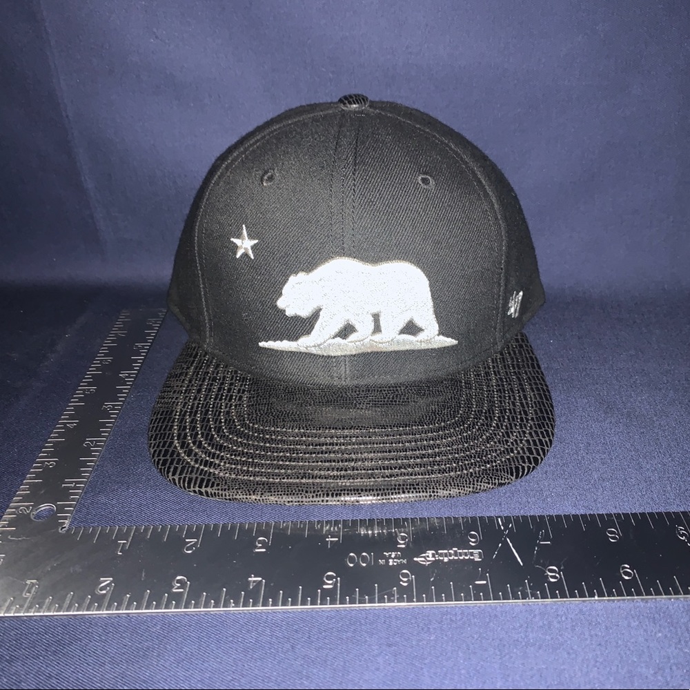 Black and silver flat brim snap back